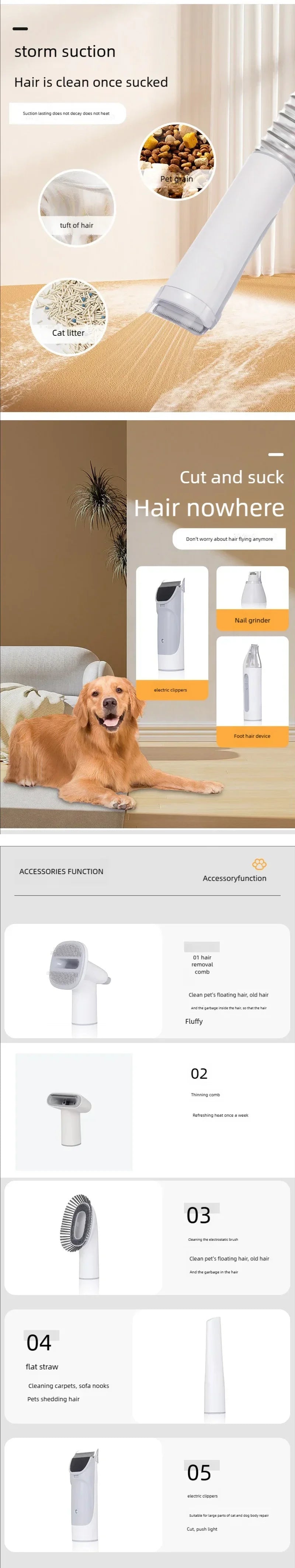 Dog Grooming Kit for Pet Include 4 Hair Clipper Combs 2.5L Vacuum Cleaner and 5 Pet Grooming Tools for Shedding