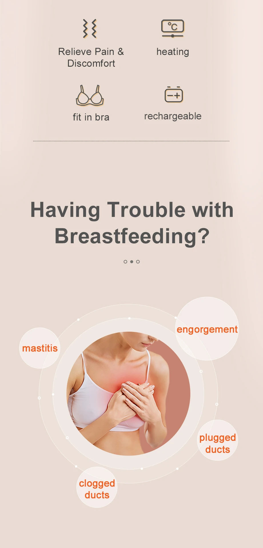 NCVI Breast Massager with Heat and Vibration 2 in 1- Ergonomic, Portable Breastfeeding Support for Nursing Moms, BPA-Free