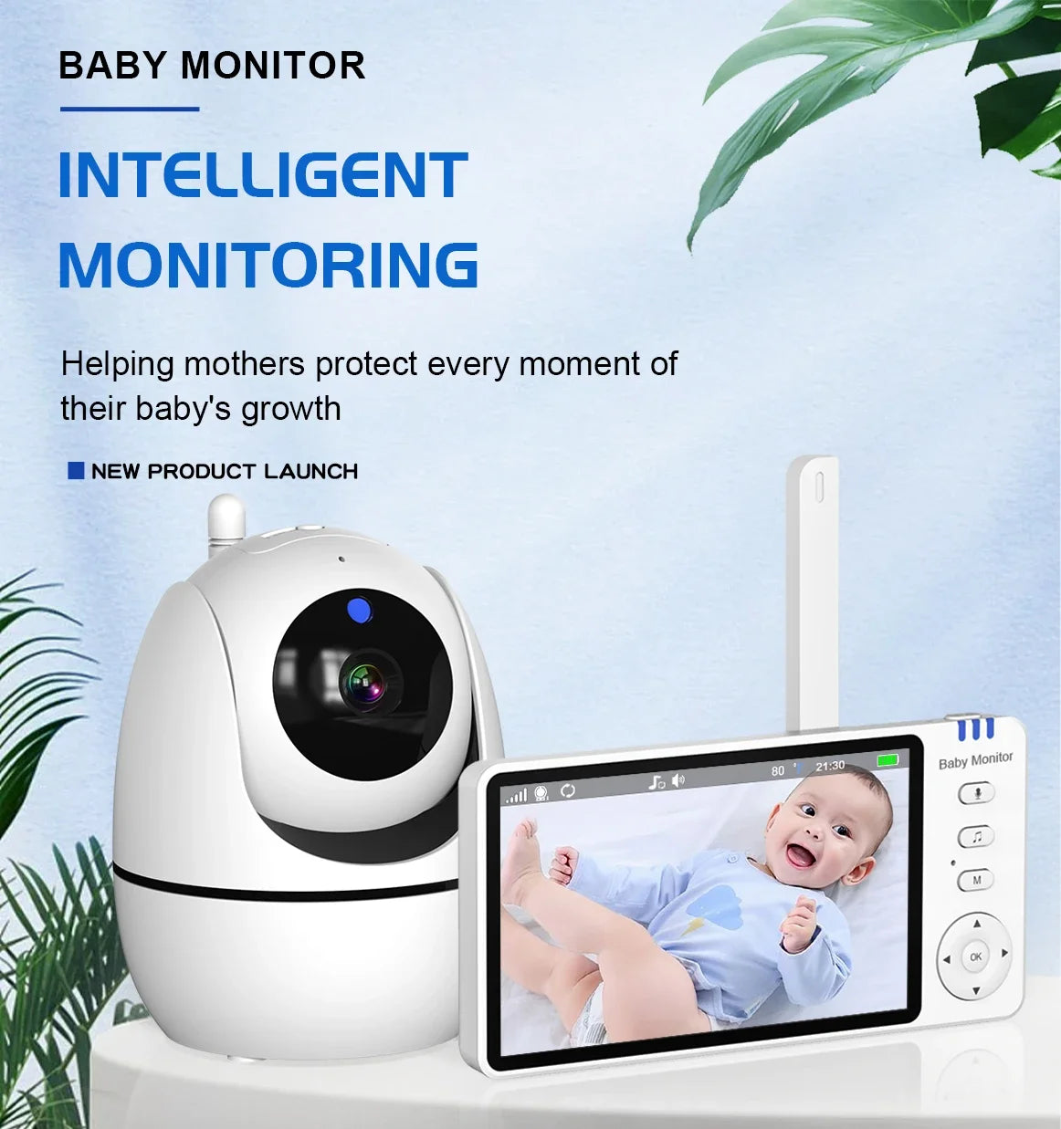 Video Baby Monitor with Cam and Audio,5" Display Baby Monitor No WiFi,Remote Pan-Tilt-Zoom Baby Camera, Night Vision,2-Way Talk