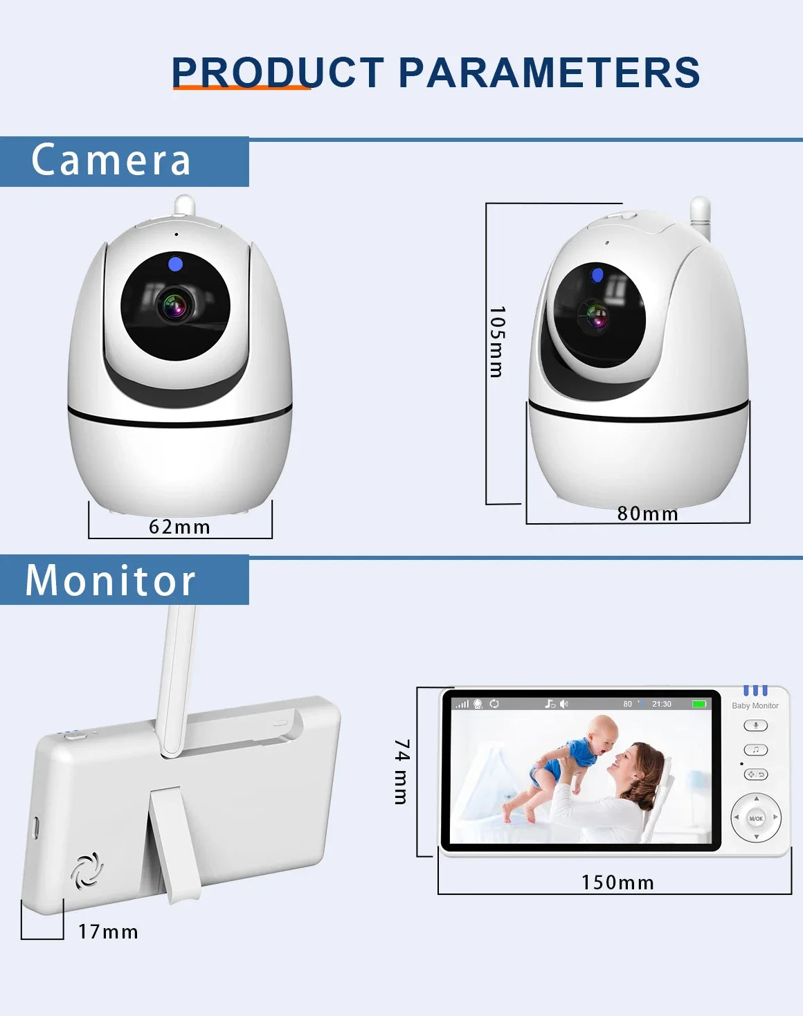 Video Baby Monitor with Cam and Audio,5" Display Baby Monitor No WiFi,Remote Pan-Tilt-Zoom Baby Camera, Night Vision,2-Way Talk