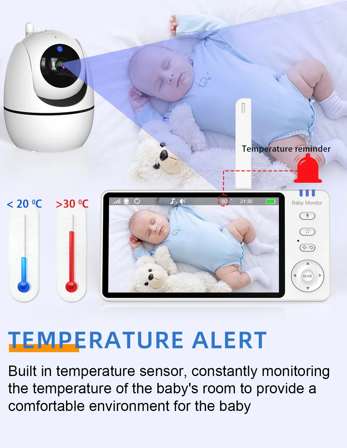 Video Baby Monitor with Cam and Audio,5" Display Baby Monitor No WiFi,Remote Pan-Tilt-Zoom Baby Camera, Night Vision,2-Way Talk