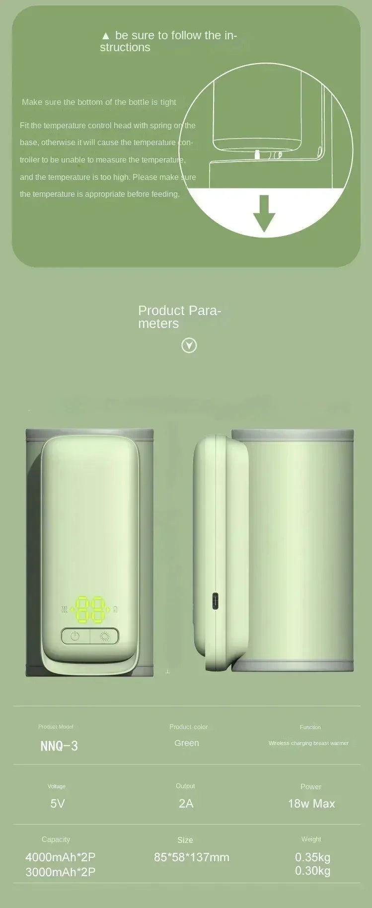 Portable Baby Bottle Warmer 6Heat Level with LCD Screen Breast Milk Warmer Accurate Temperature Control USB Bottle for Travel