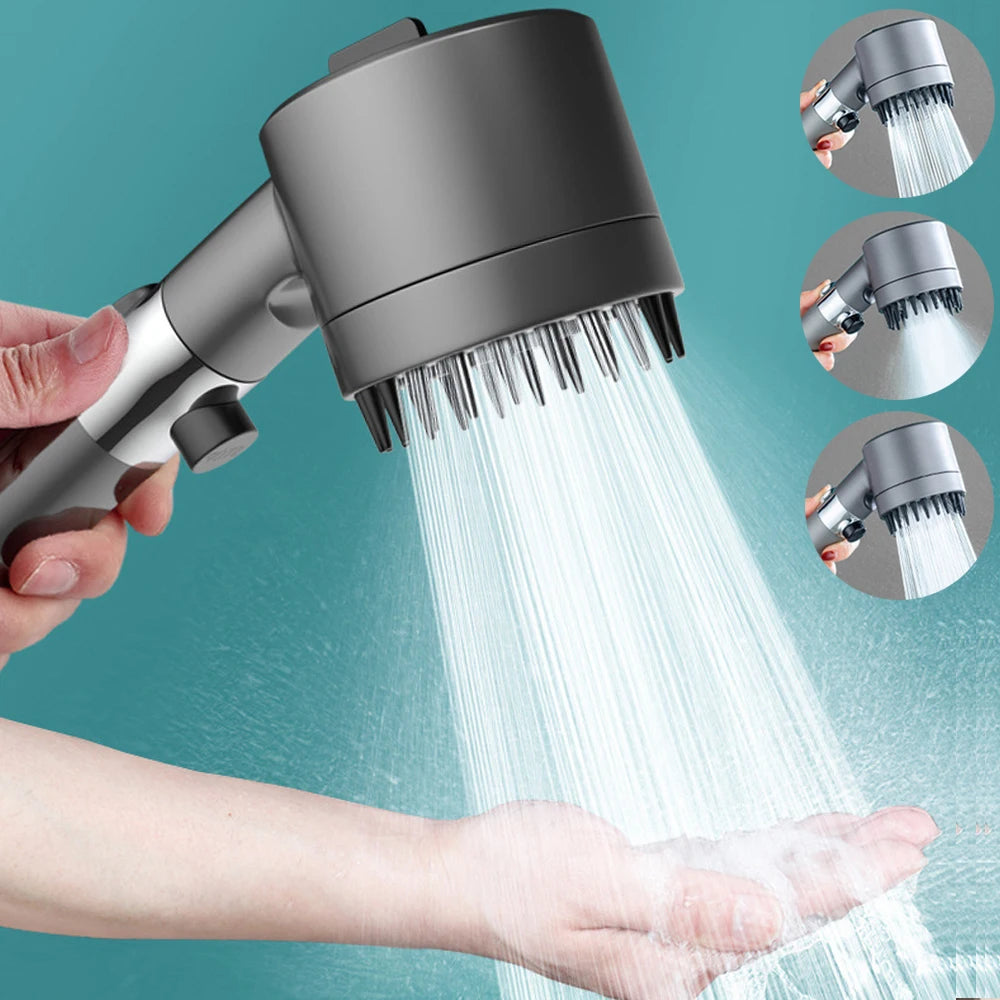 Massage Spa Pressurized Shower Head 3 Modes High Pressure Filter Rainfall Shower One-Key Stop Spray Nozzle Bathroom Accessories