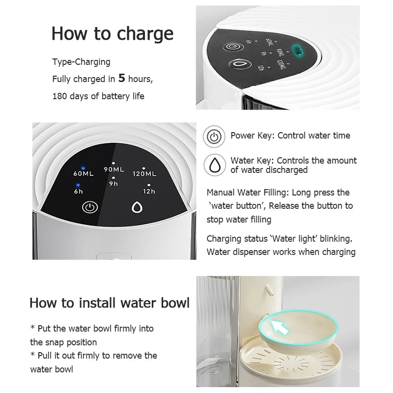 Smart Pet Water Dispenser, Wireless Cat Water Fountain, Dumping Dog Water Dispenser, Rechargeable Automatic Water Feeder