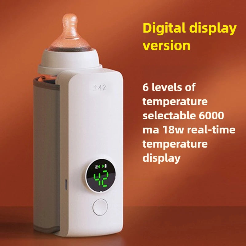 Portable Baby Bottle Warmer 6Heat Level with LCD Screen Breast Milk Warmer Accurate Temperature Control USB Bottle for Travel