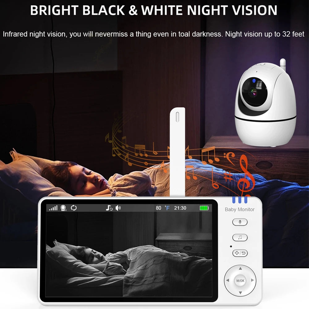 Video Baby Monitor with Cam and Audio,5" Display Baby Monitor No WiFi,Remote Pan-Tilt-Zoom Baby Camera, Night Vision,2-Way Talk