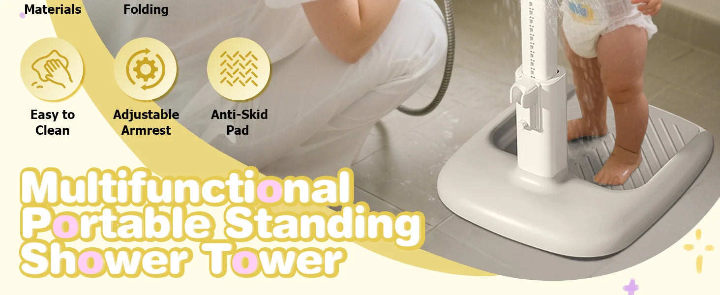 Baby Standing Bath Maker, Baby Shower Stand, Bath Shower Standing Support Baby Bath Stand, Portable and Free Mother Hands