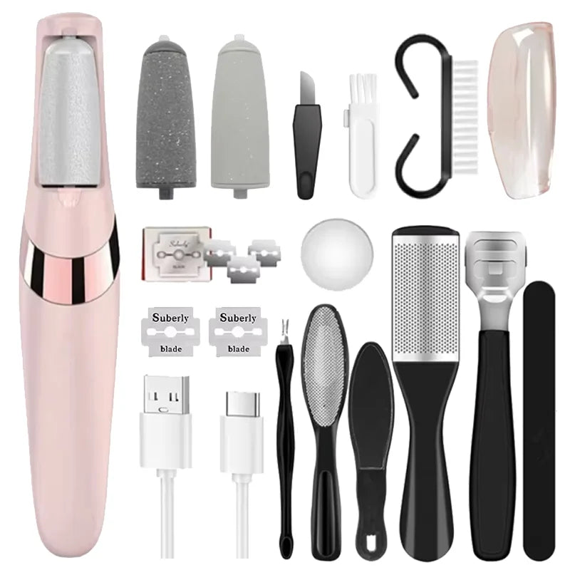 Rechargeable Electric Foot File 1+10 Set Callus Remover Machine Pedicure Device Foot Care Tools For Heels Remove Dead Skin black