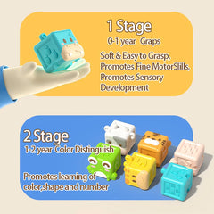 Baby Soft Building Blocks Toys Soft Teething Toy for Babies 3D Cube Animal Bath Toys Baby Early Educational Matching Sensory Toy