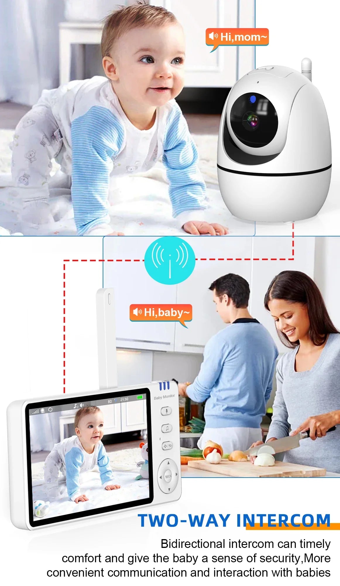 Video Baby Monitor with Cam and Audio,5" Display Baby Monitor No WiFi,Remote Pan-Tilt-Zoom Baby Camera, Night Vision,2-Way Talk