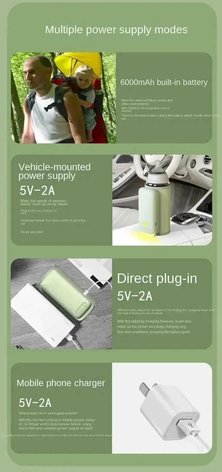 Portable Baby Bottle Warmer 6Heat Level with LCD Screen Breast Milk Warmer Accurate Temperature Control USB Bottle for Travel